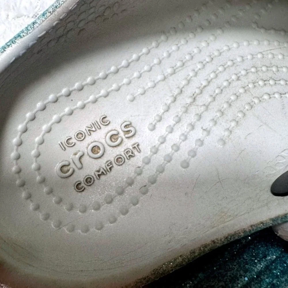 Glitter gray and‎ blue crocs size child 11